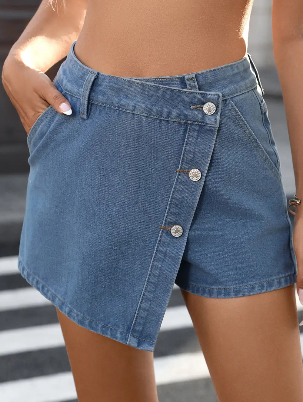Denim Washed Button Front Mini Skirt