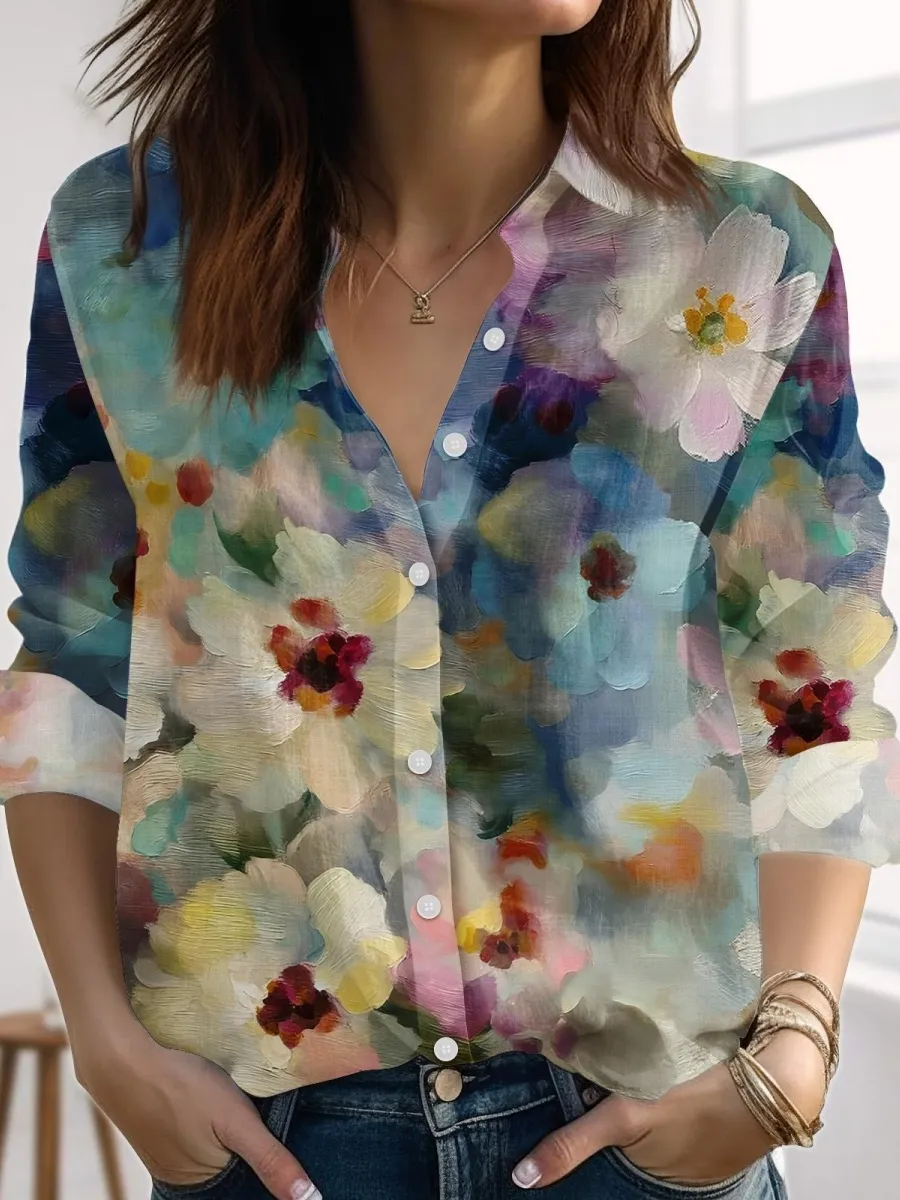 Abstract Flower Print Shirt