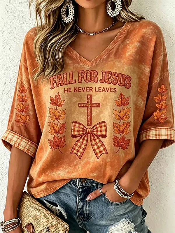 Fall For Jesus He Never Leaves T-Shirt