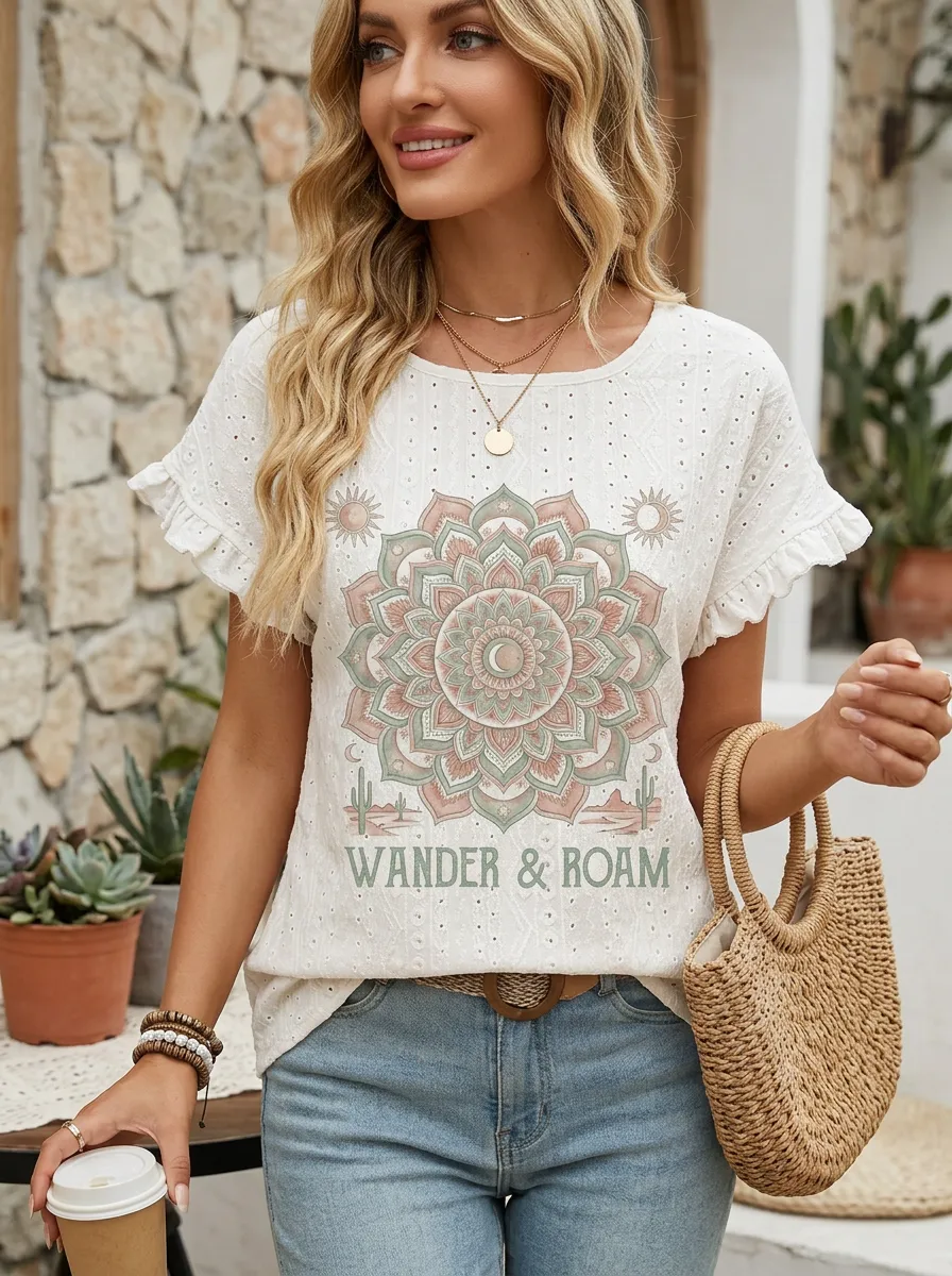 Women's Boho Wander & Roam Mandala Printed Top