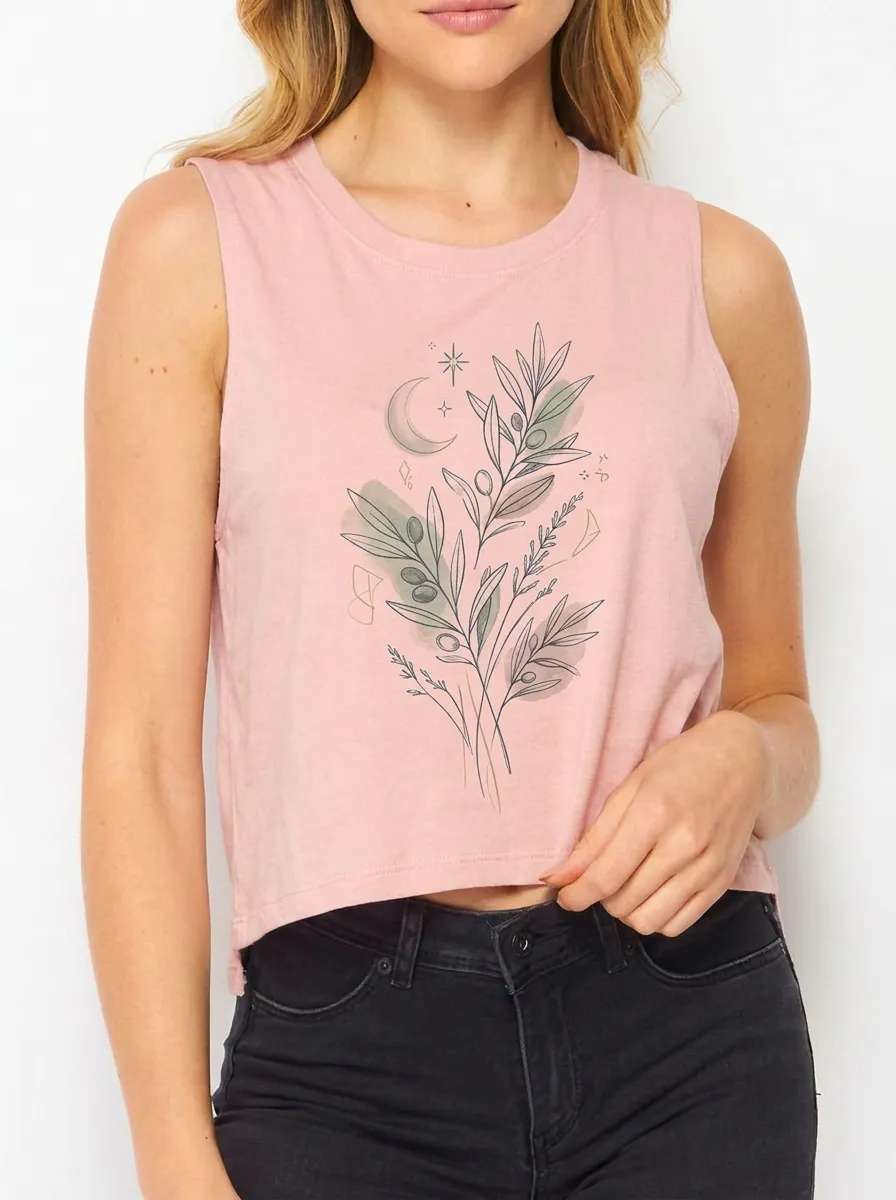 Women's Celestial Olive Branch Botanical Printed Tank Top