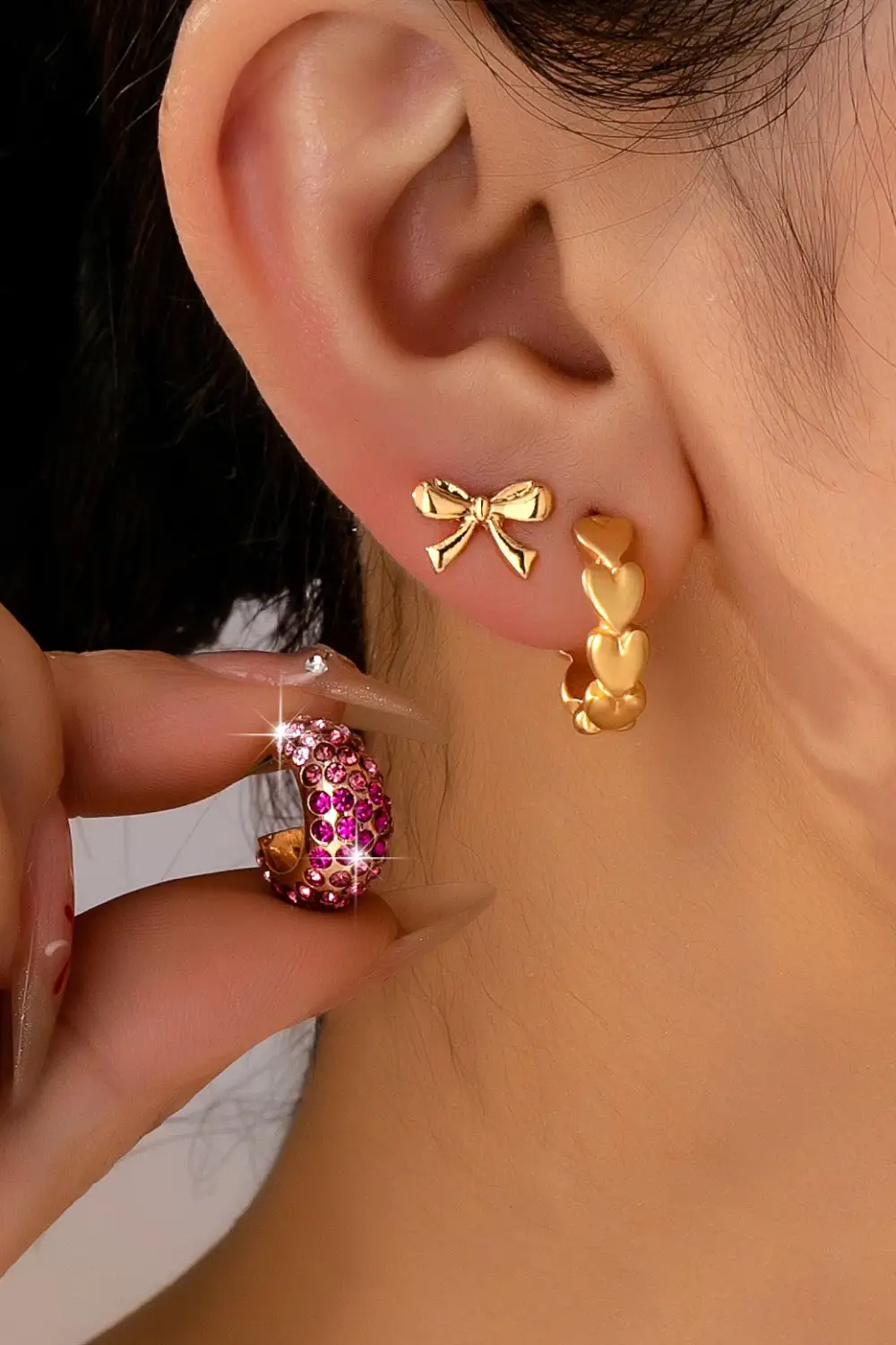 Pink Crystal Bow Heart arring