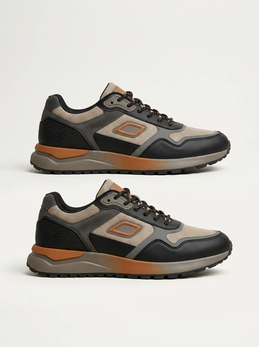 Men's Classic Outdoor Hiking Topographic Pattern Print Sneakers