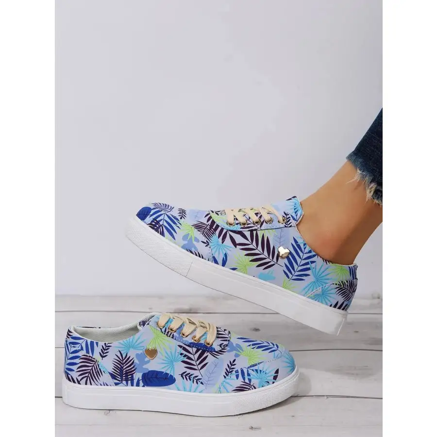 Tropical Leaf Print Canvas Sneakers