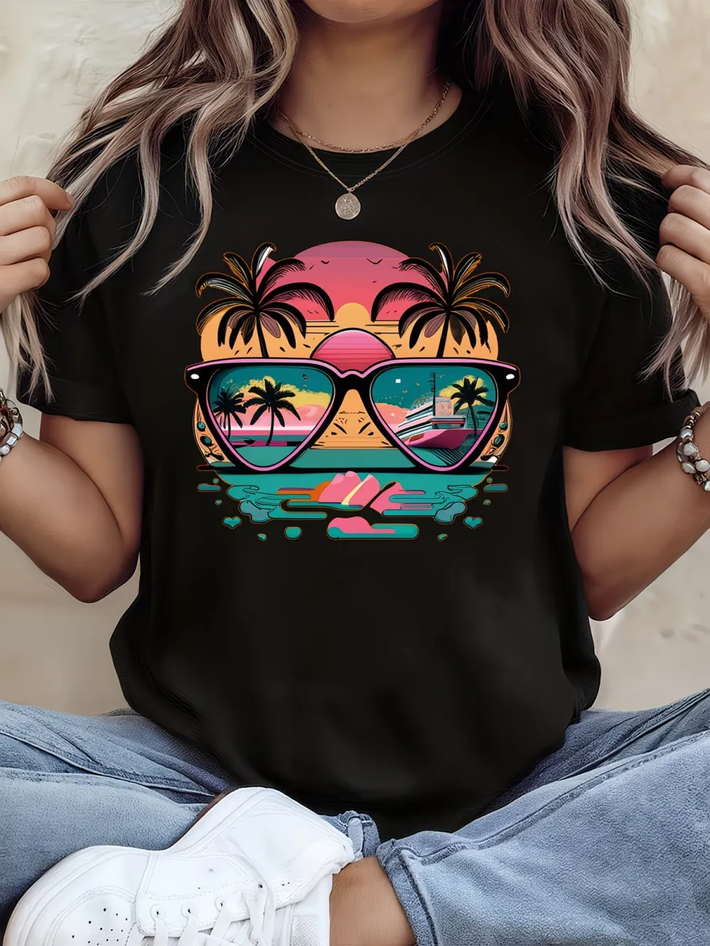 Retro Beach Printed T-Shirt