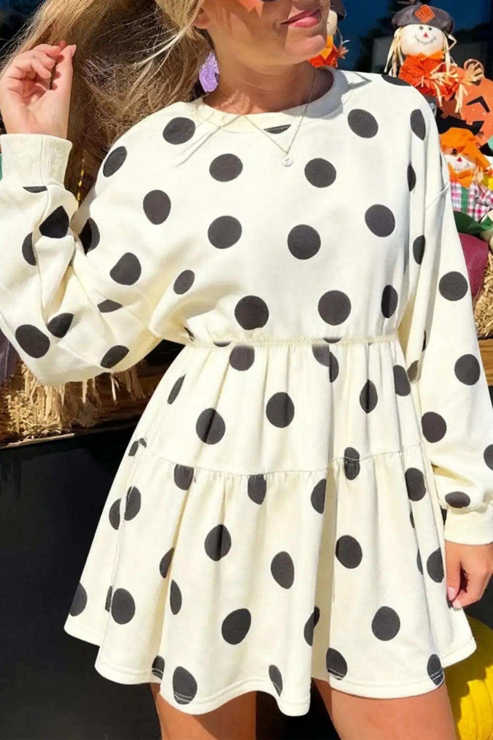 Wearable Polka Dot Long Sleeve Flared Mini Dress