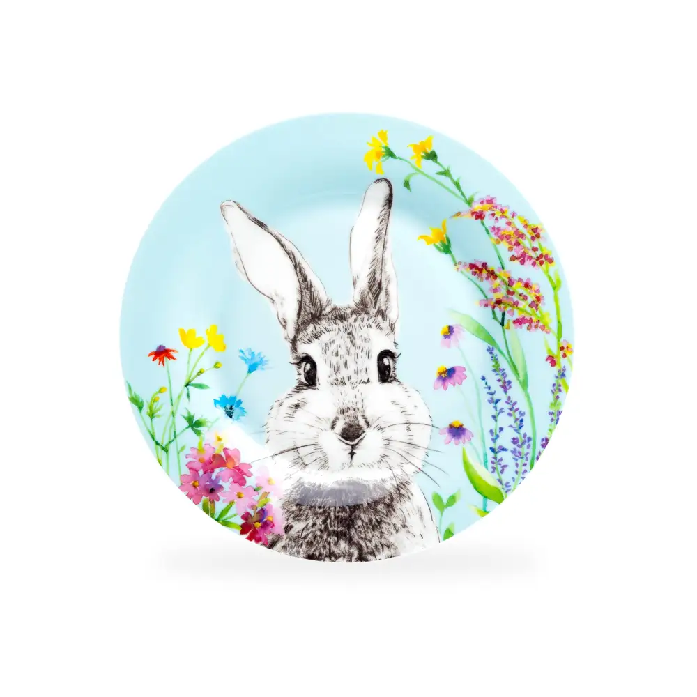 Classic Flower Bunny Bone China Dessert Plate