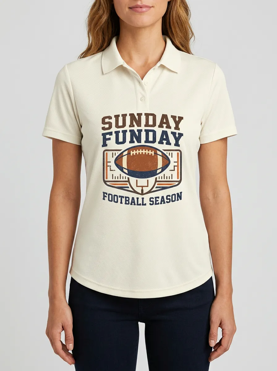 Women's Sunday Funday Football Season Graphic Printed Polo Shirt