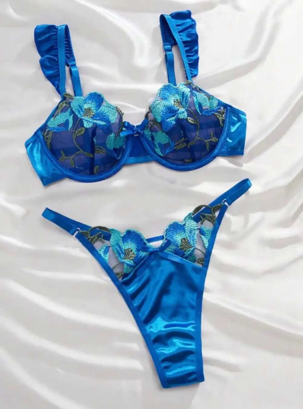 Graceful Floral Embroidered Lingerie Set