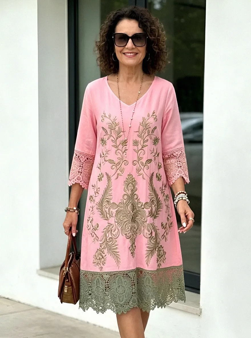 Women's Summer Vacation Floral Embroidery Lace Trimmed Dress