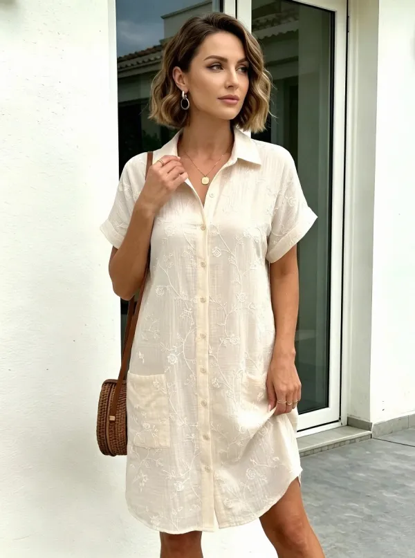 Women's Summer Vacation Floral Vine Printed Shirt Dress