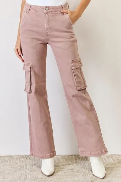 High Rise Cargo Wide Leg Denim Jeans