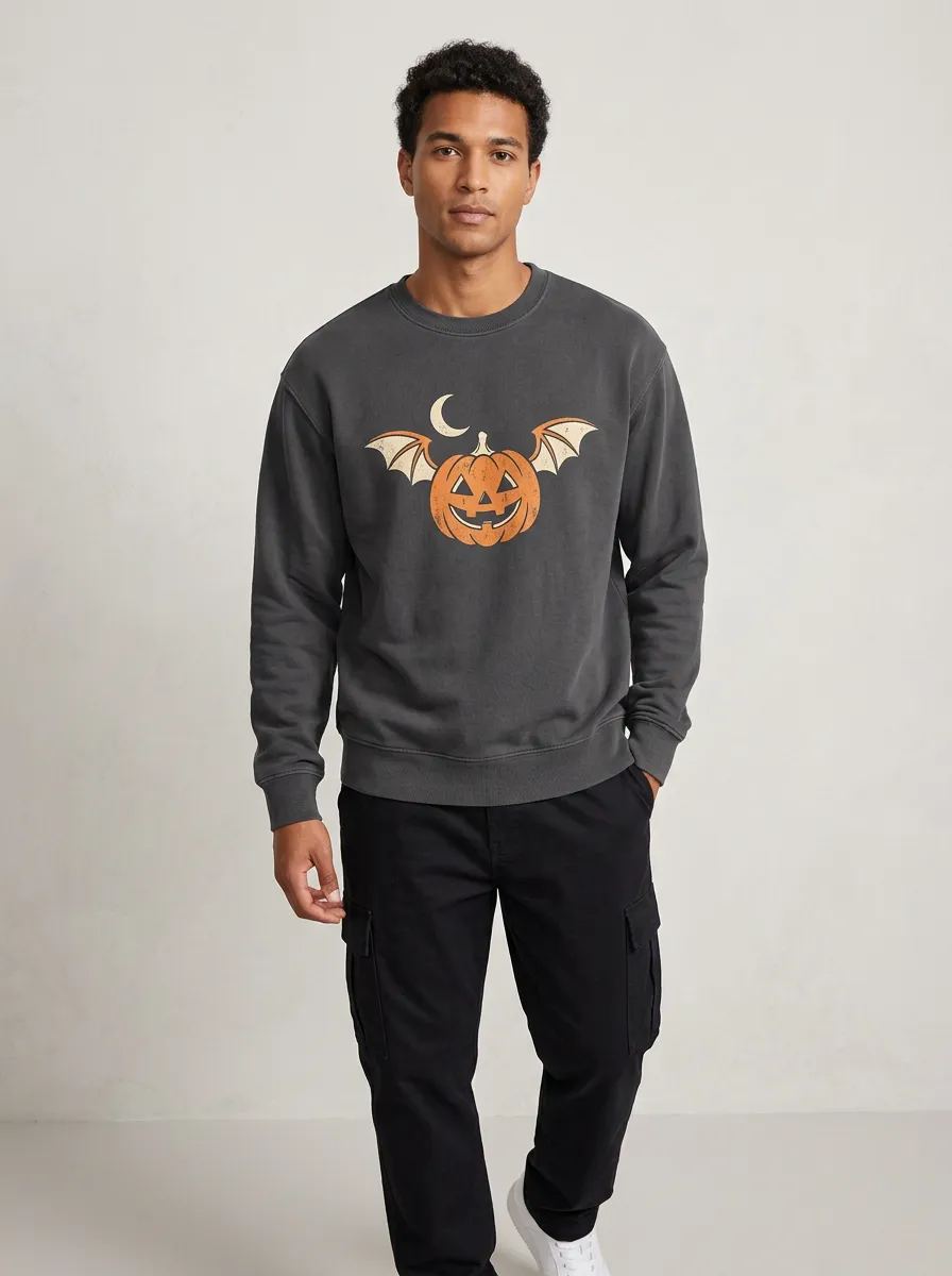 Men's Halloween Bat Pumpkin Moon Sweatshirt