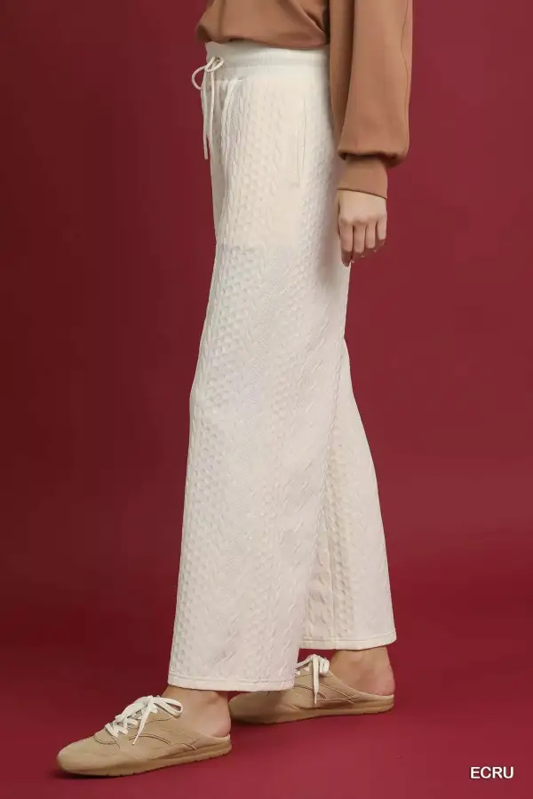 Wide Leg Textured Knit Loose Fit Pants