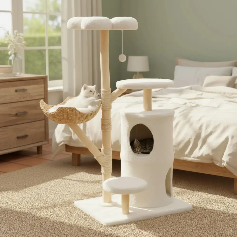 Comfortable Cat Climbing Tree White