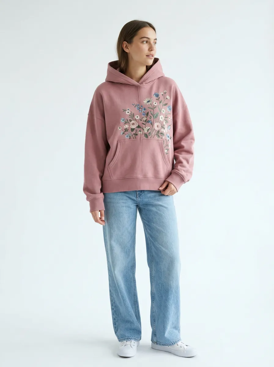 Women's Floral Garden Pink Botanical Printed Hoodie