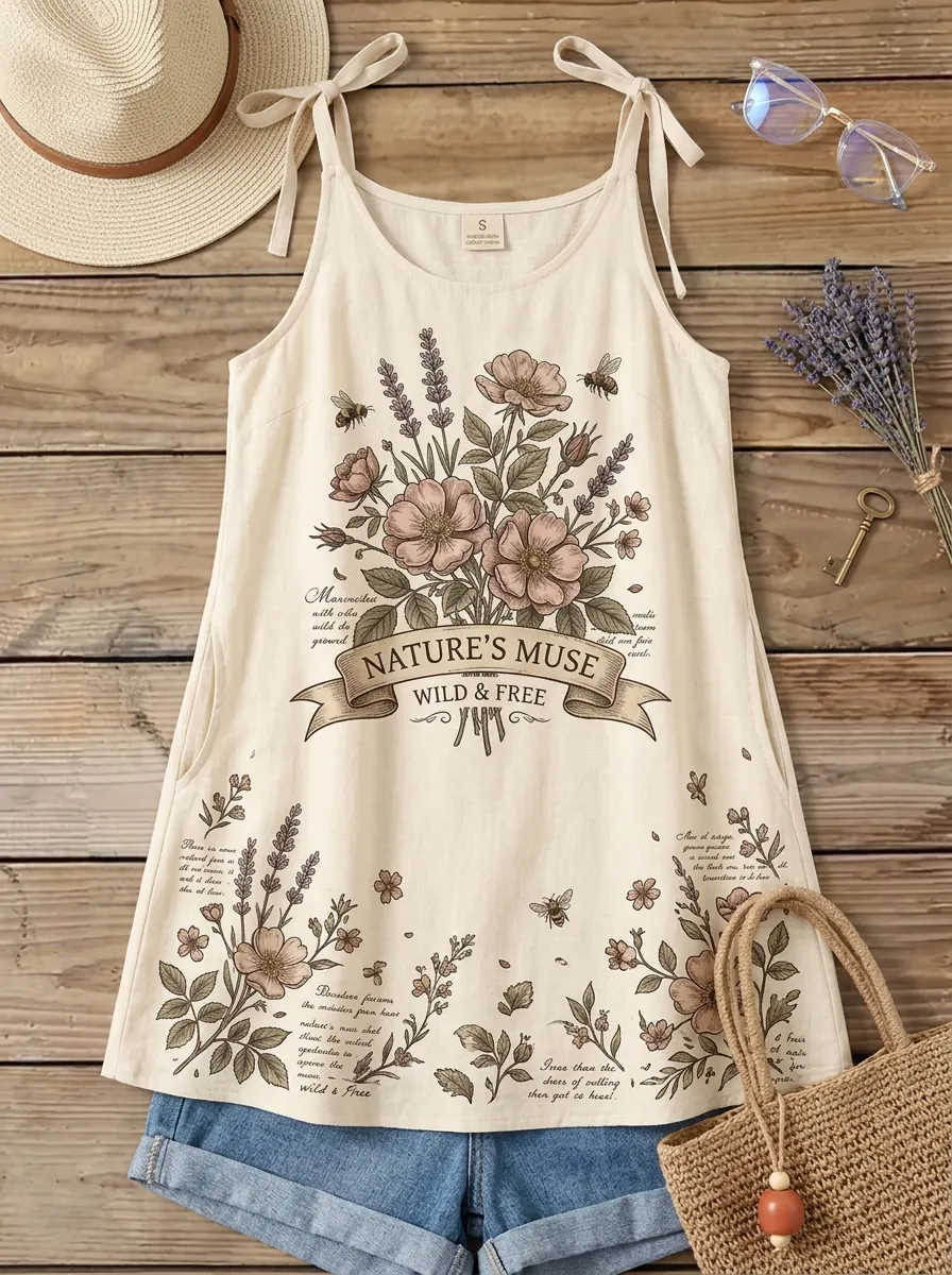 Women's Nature Lover Wildflower Bee Printed Tank Top