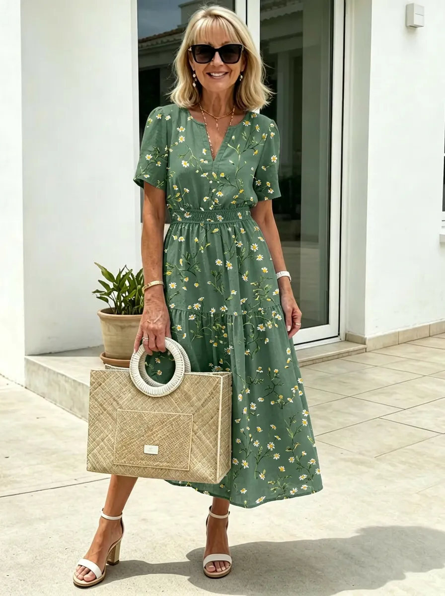 Women's Summer Vacation Daisy Floral Printed Midi Dress