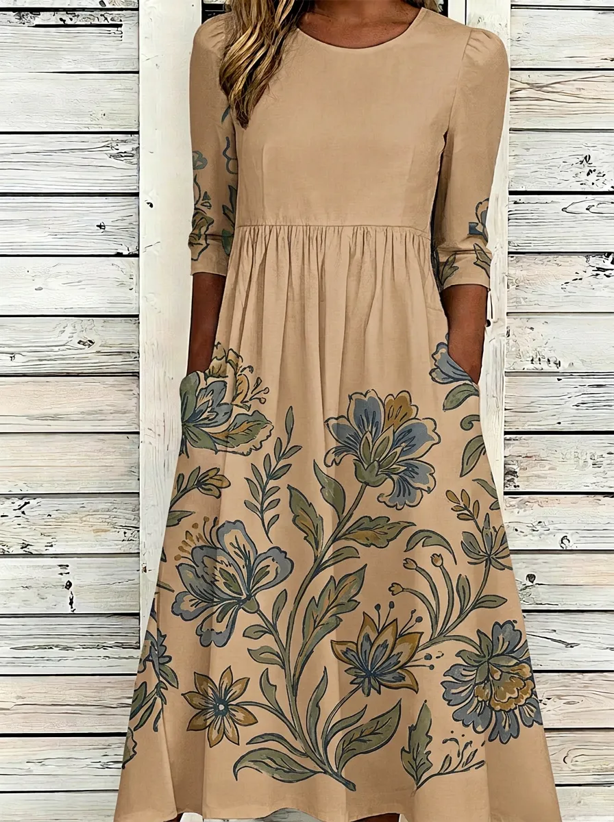 Vintage Floral Botanical Midi Dress