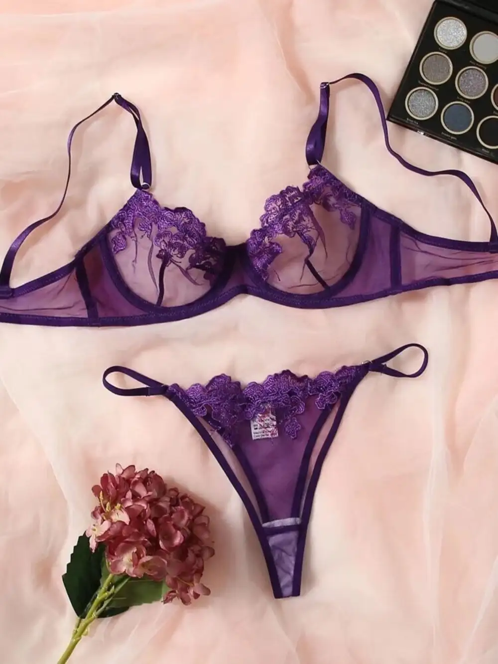 Sheer Embroidered Lingerie Set