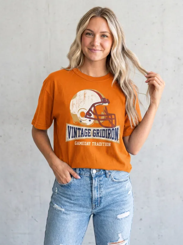 Women's Football Fan Vintage Gridiron Helmet Printed T-shirt