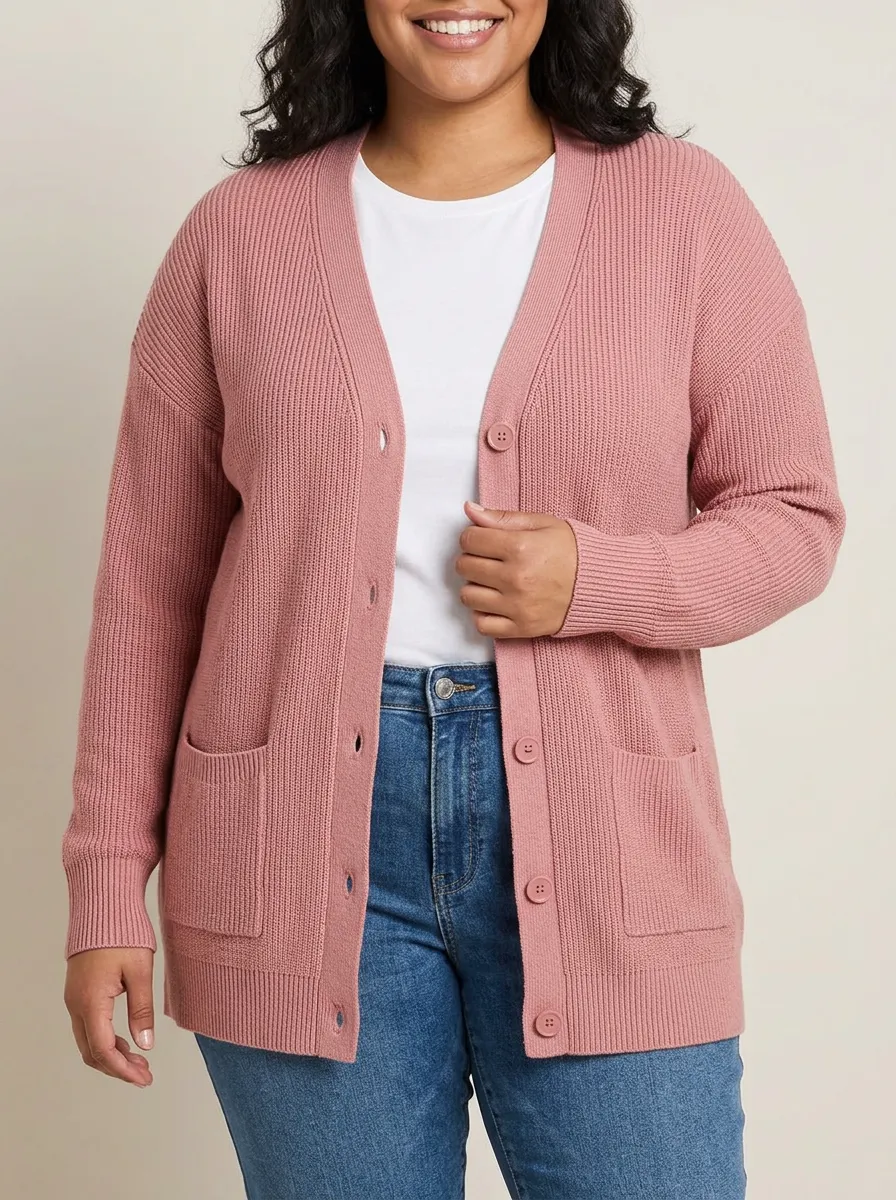 Women's Casual Dusty Pink Button Down Knit Cardigan