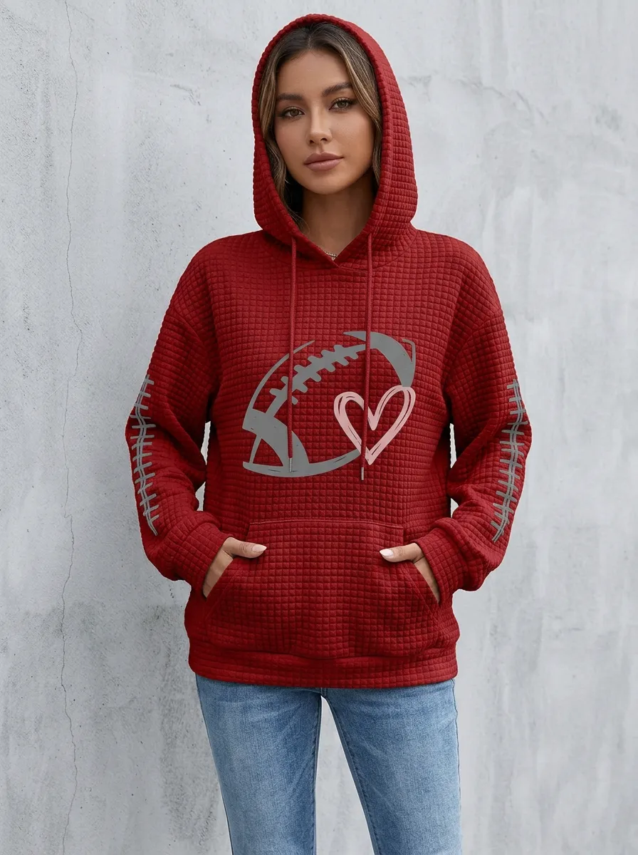 Women's Football Off-White Waffle-Knit Graphic Hoodie