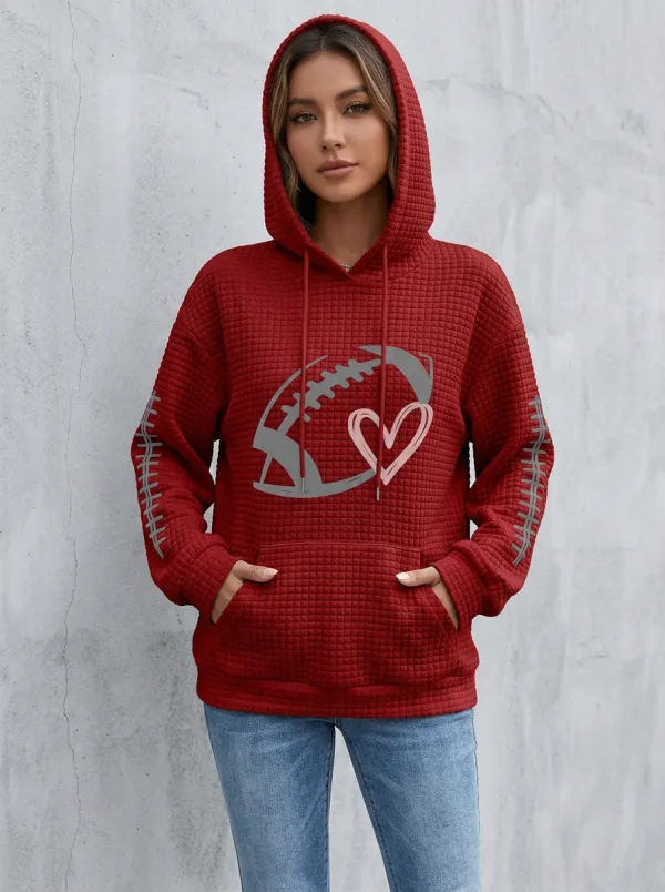 Women's Football Off-White Waffle-Knit Graphic Hoodie