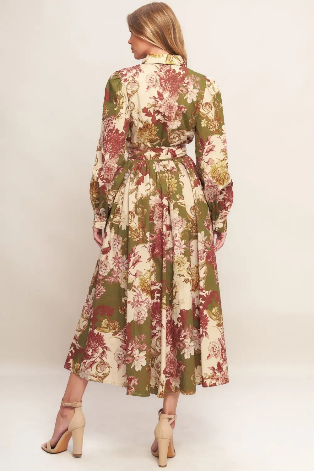 Long-Sleeve Cotton Printed Midi Dress