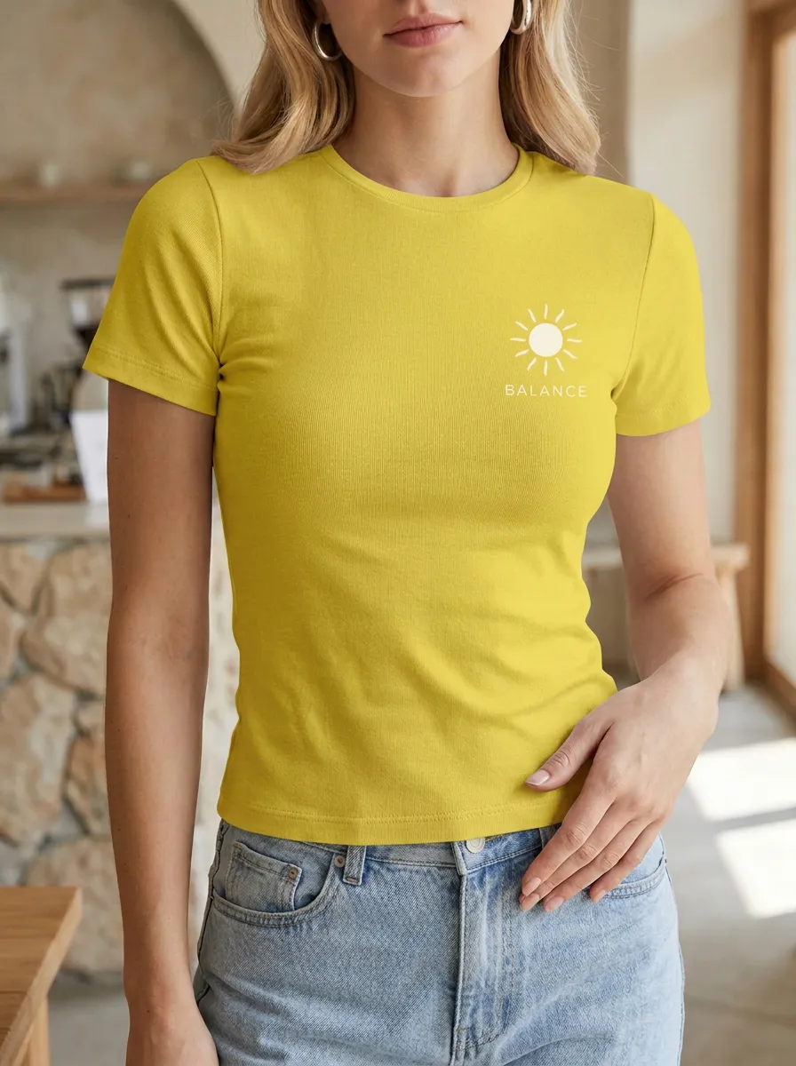 Women's Yoga Wellness Balance Sun Printed T-shirt