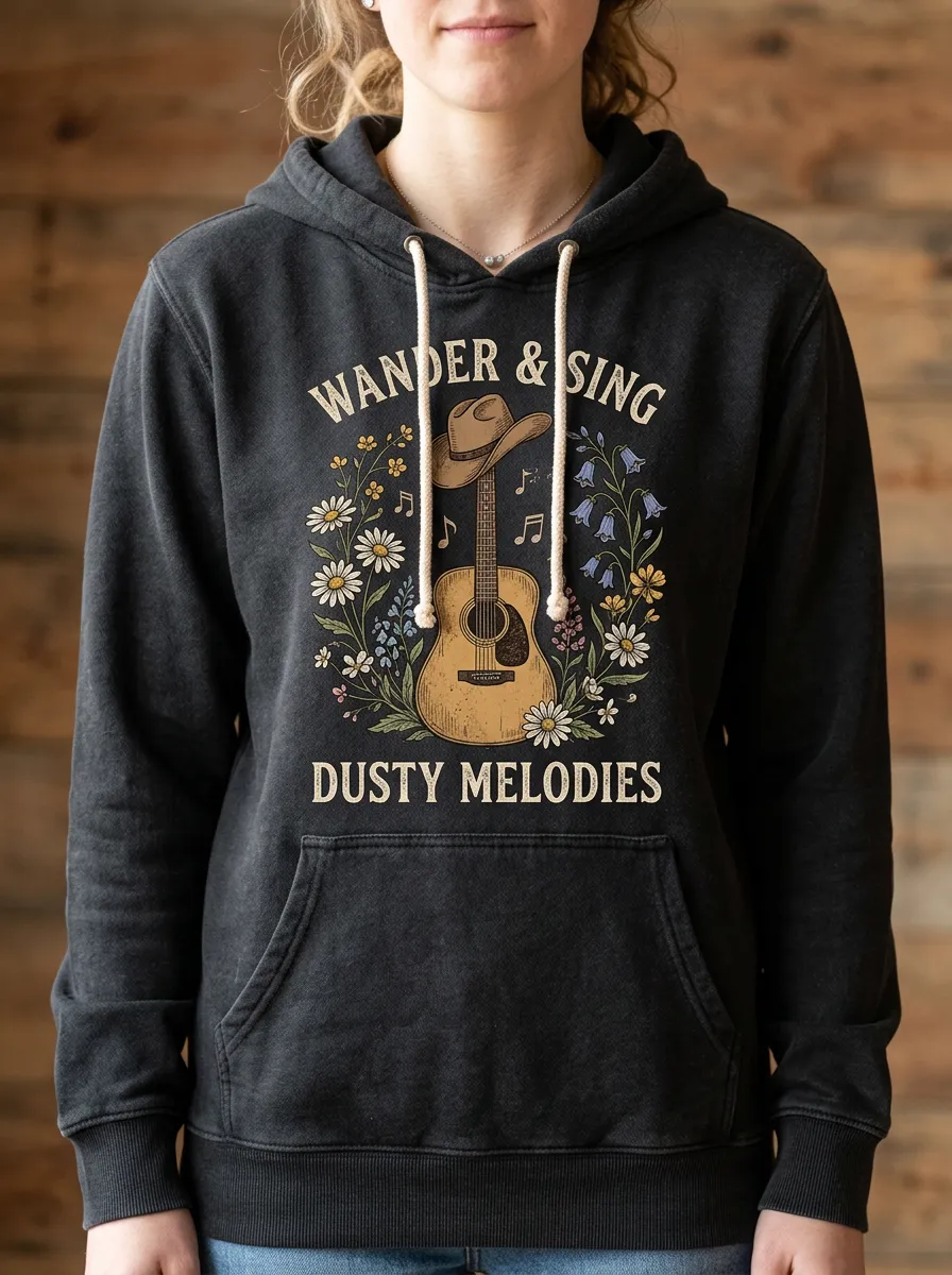 Americana Guitar Floral Country Music Graphic Hoodie