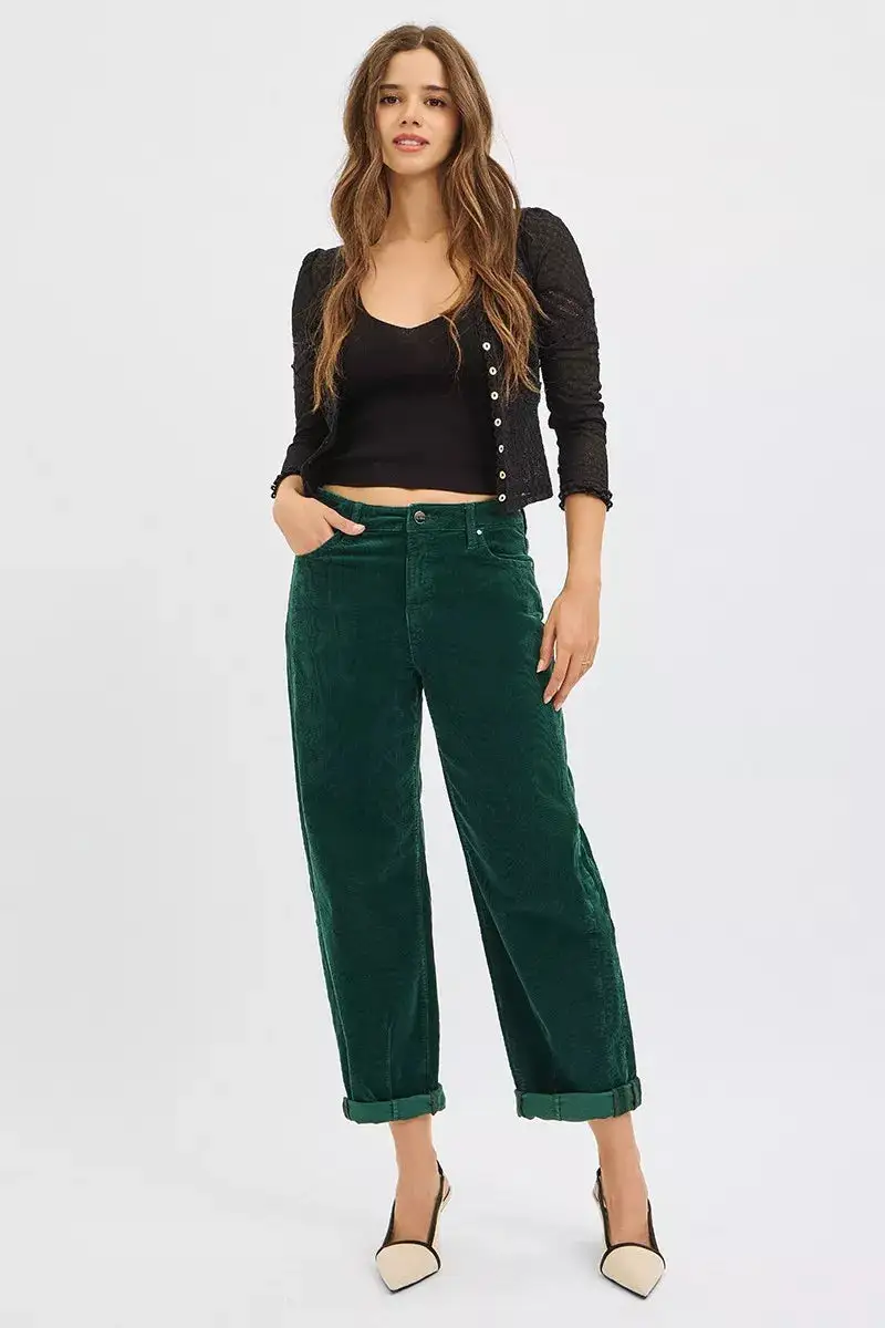 Corduroy High Rise Barrel Leg Pocketed Pants