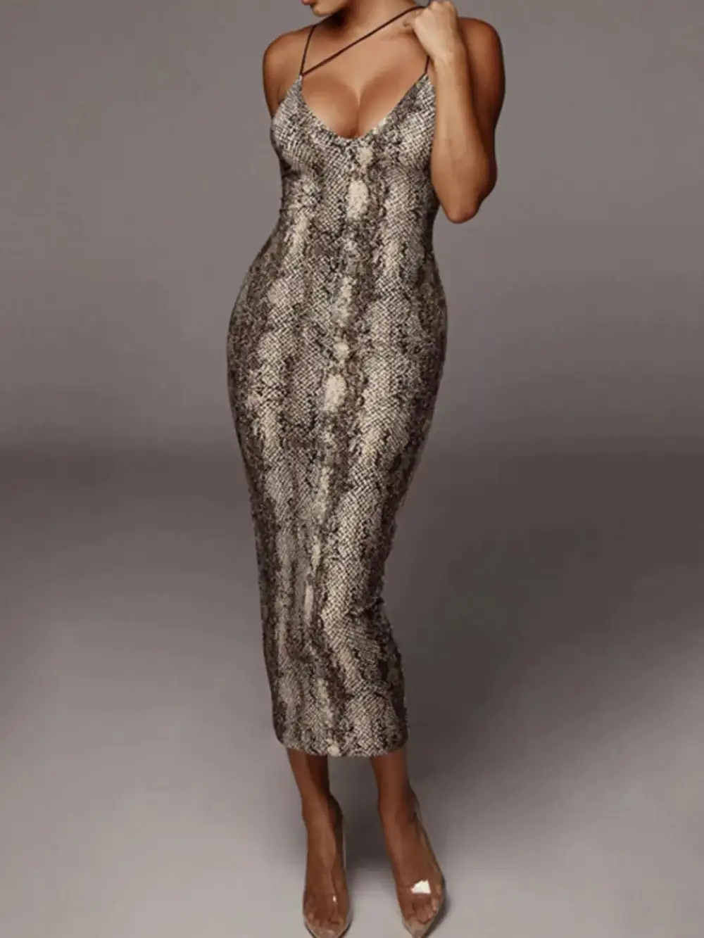 Spaghetti-Strap Leopard-Print Midi Dress