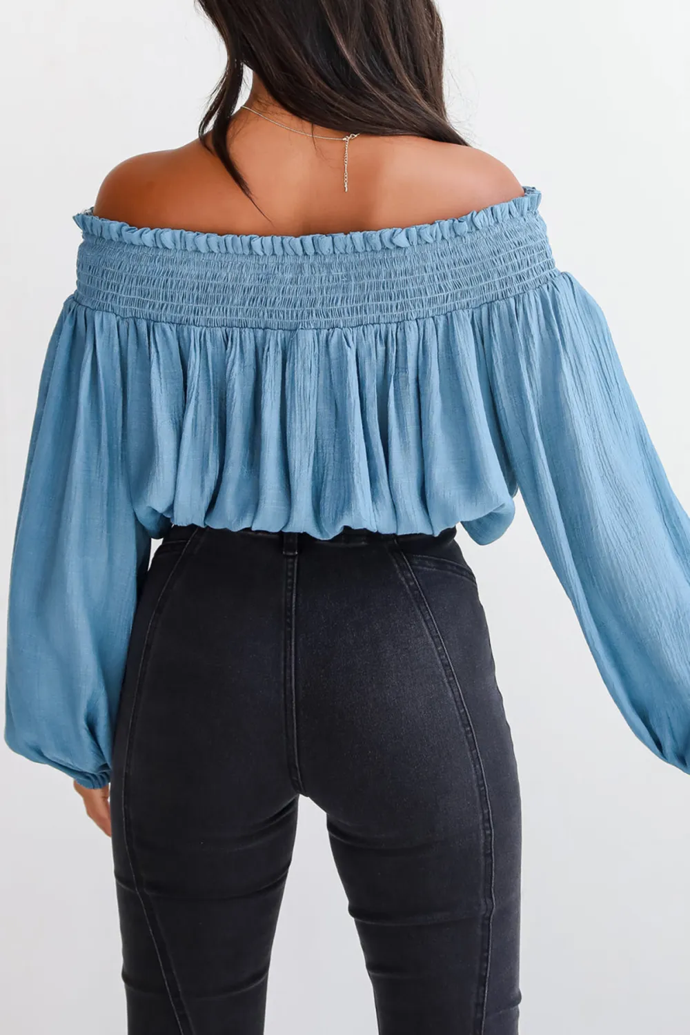 Blue Off-The-Shoulder Cropped Blouse