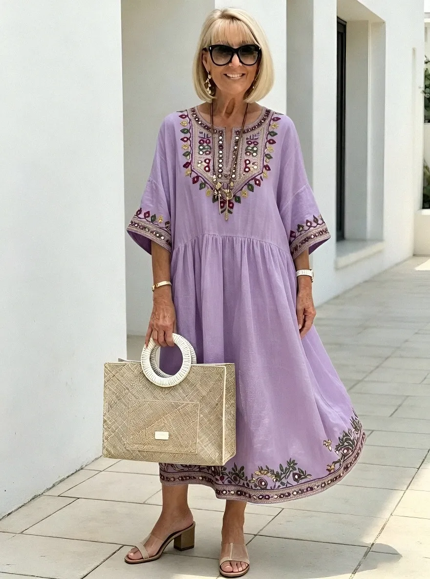 Women's Summer Vacation Boho Floral Embroidered Printed Dress