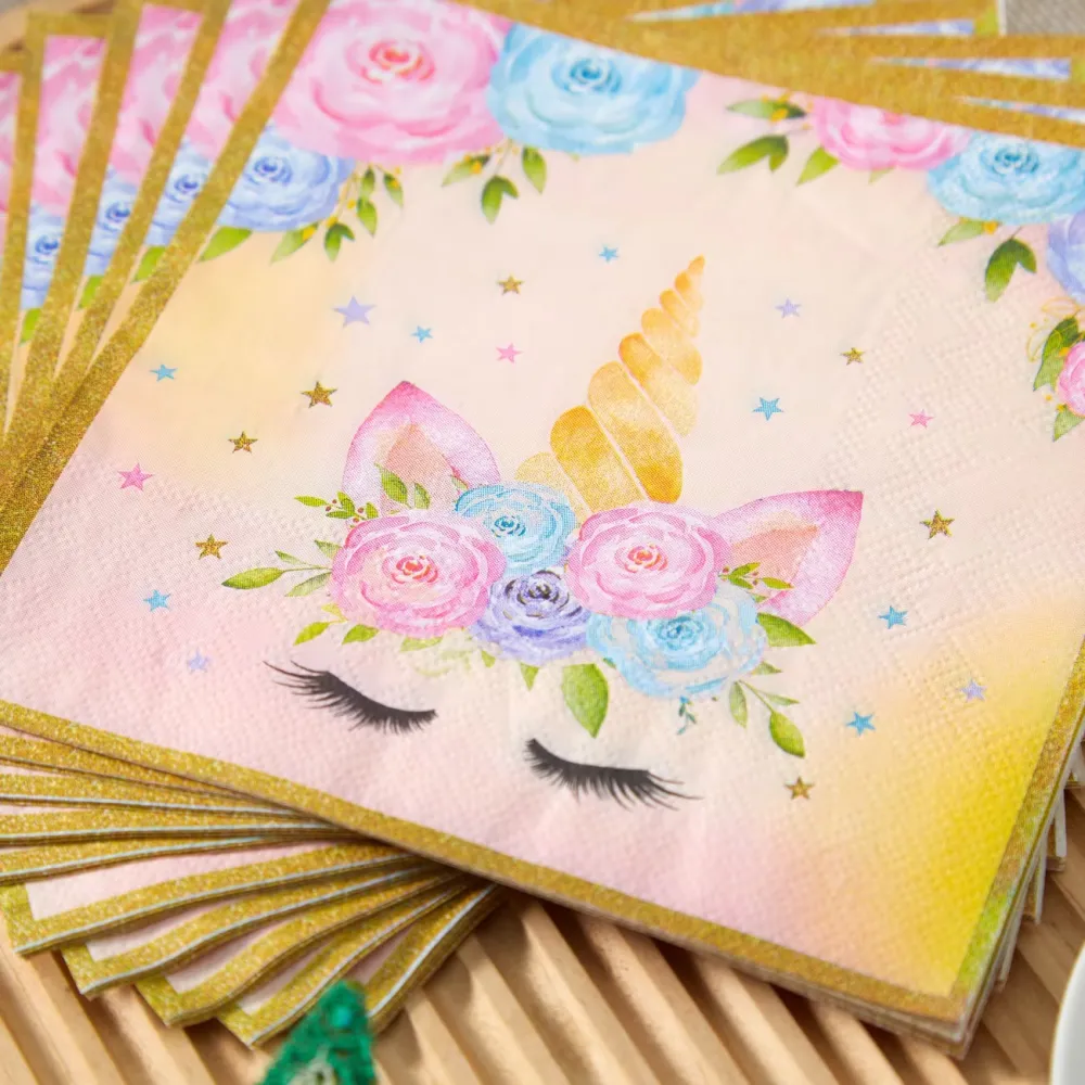 25 Pcs Unicorn Floral Party Paper Napkins
