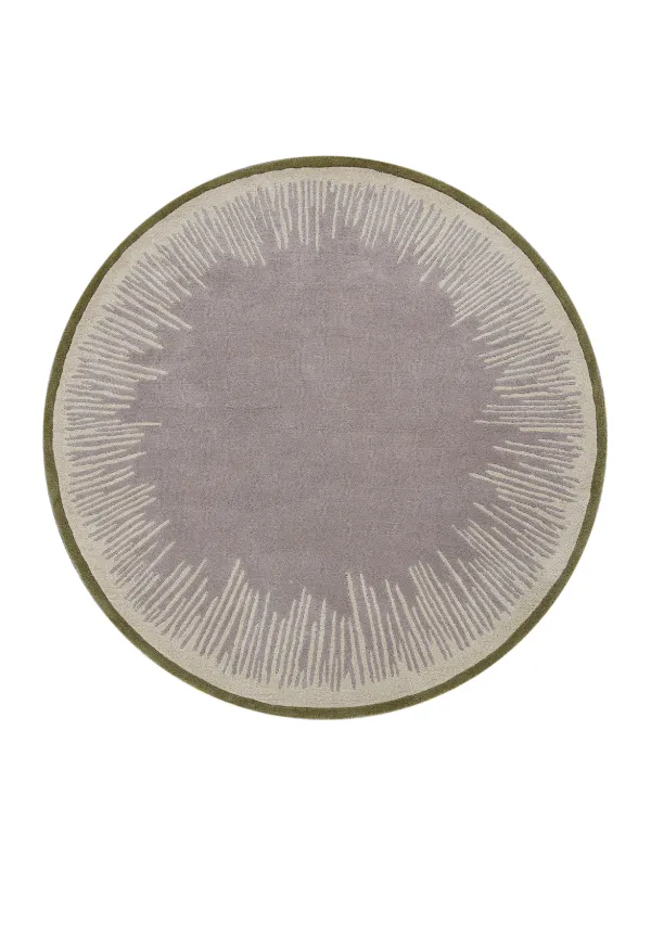 Hand Tufted Geometric Bordered Wool Round Rug