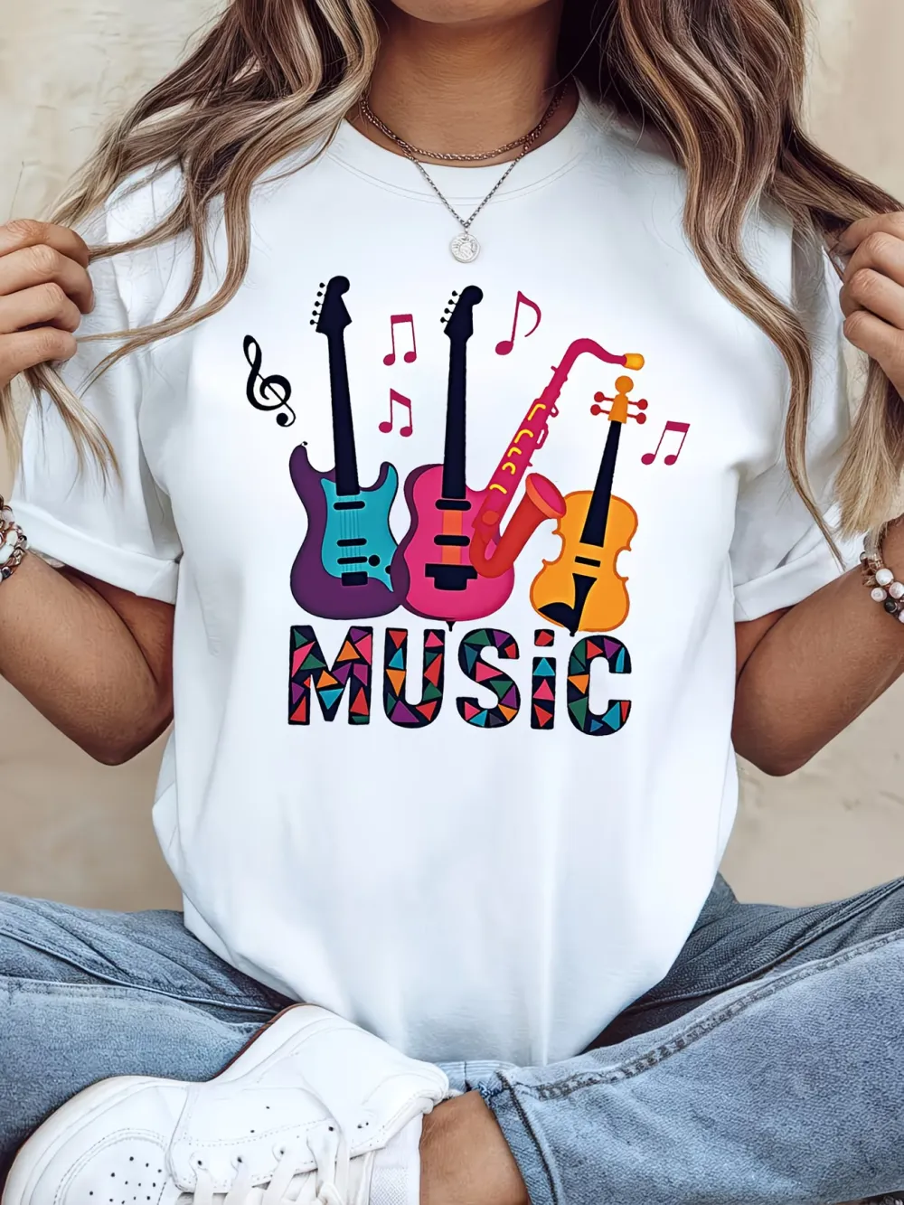 Musical Instruments Printed T-Shirt