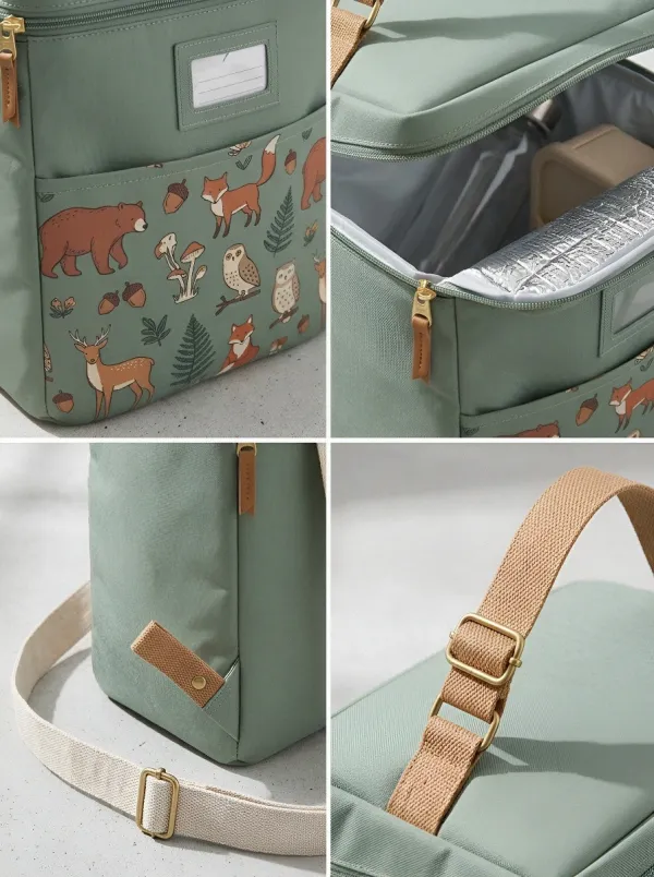 Kids Woodland Animal Forest Pattern Printed Insulated Lunch Bag