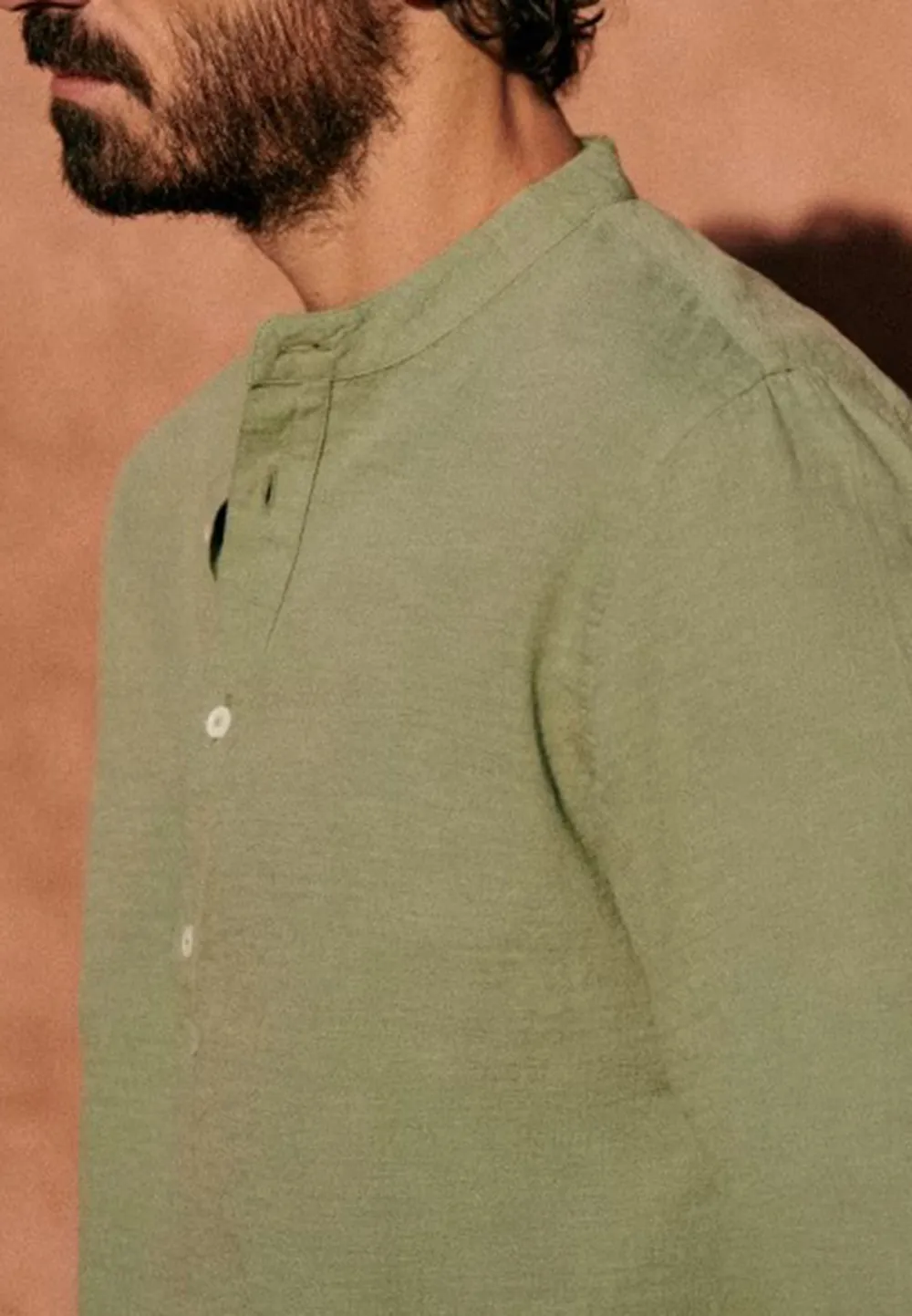 Olive Green Mandarin Collar Henley Shirt