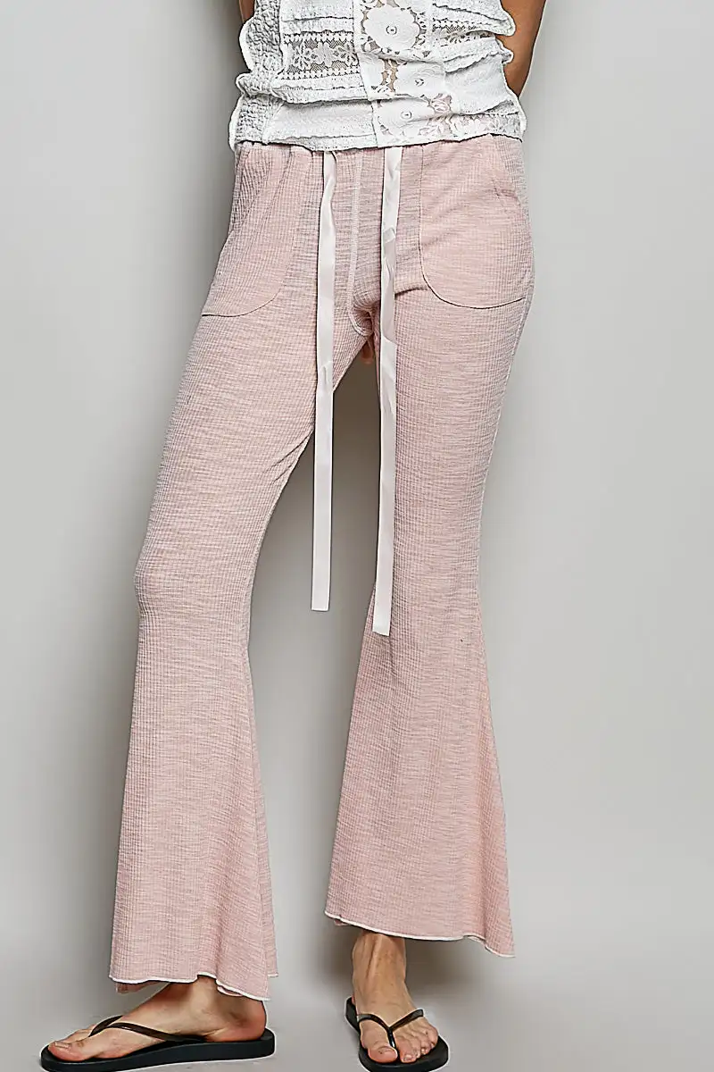 Drawstring Textured Ribbed Knit Pants