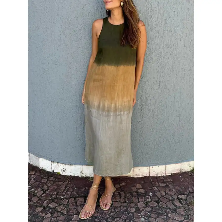 Full Size Sleeveless Gradient Tank Midi Dress Plus Size