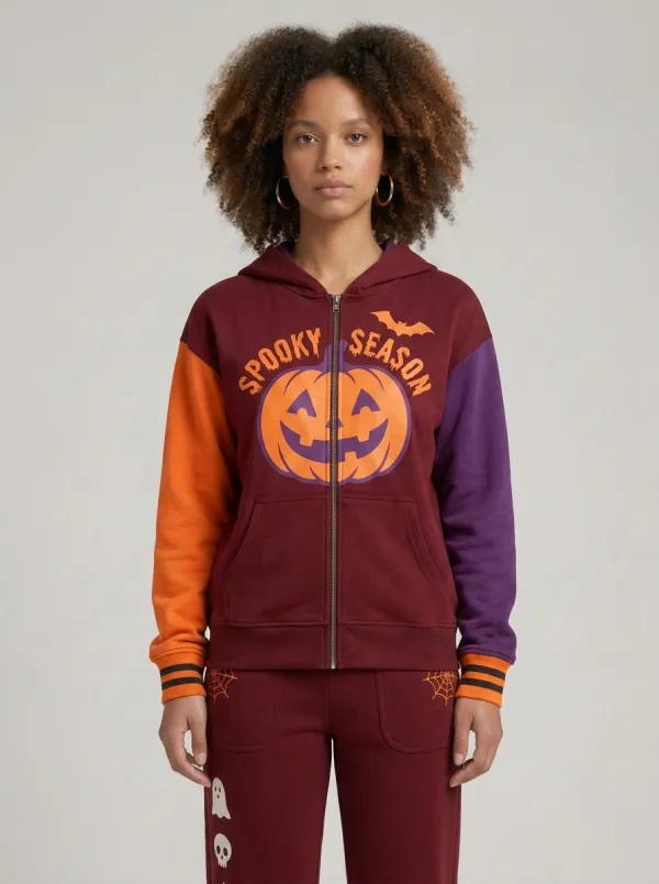 Women's Halloween Spooky Season Pumpkin Ghost Printed Tracksuit