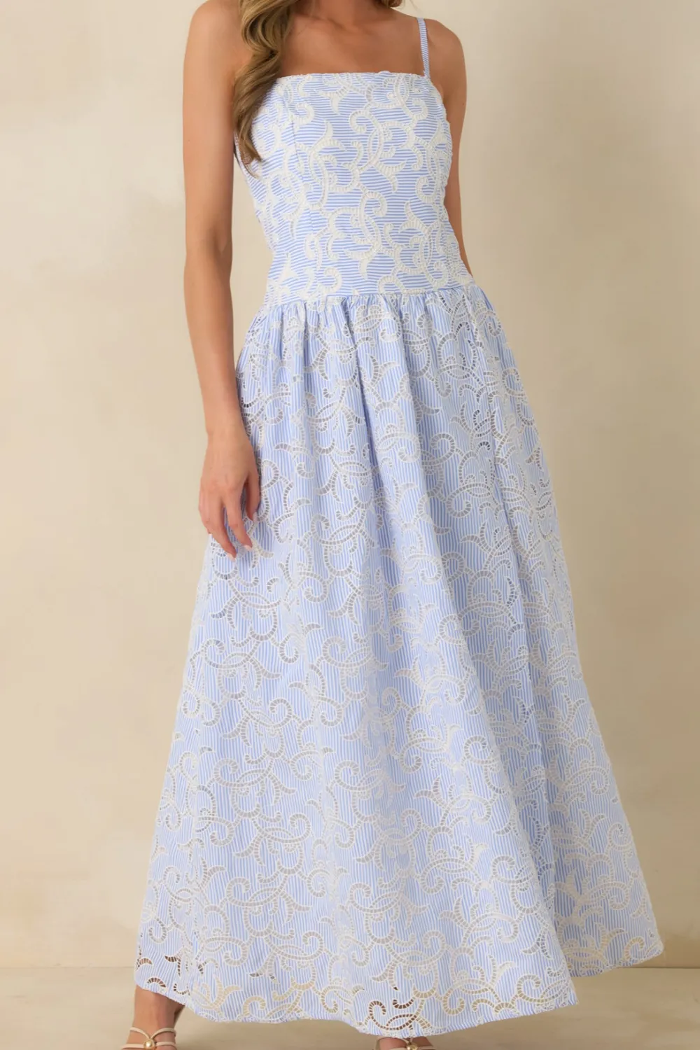 Striped Embroidered Maxi Dress