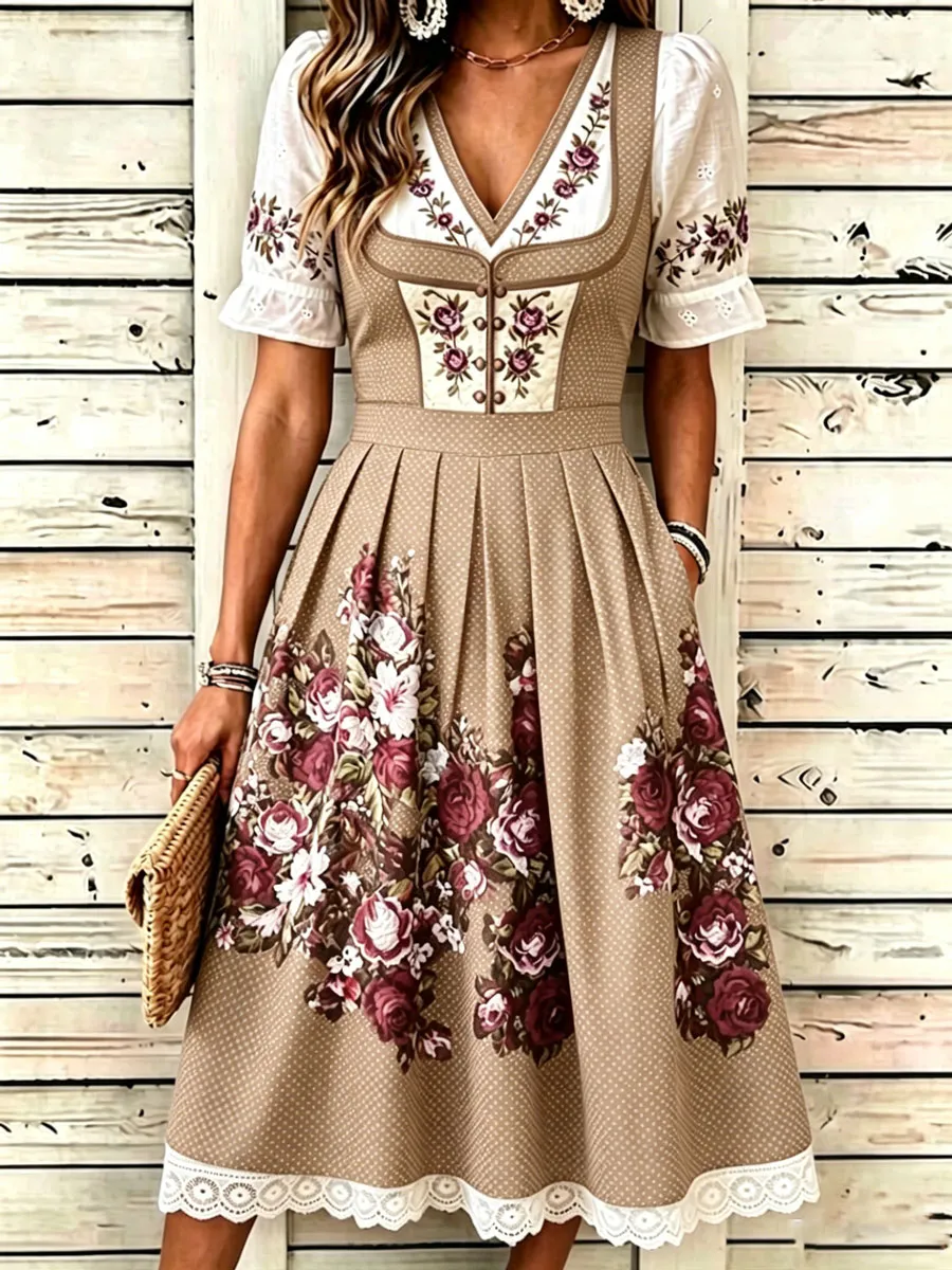 Women'S German Bavarian Vintage Floral Dress