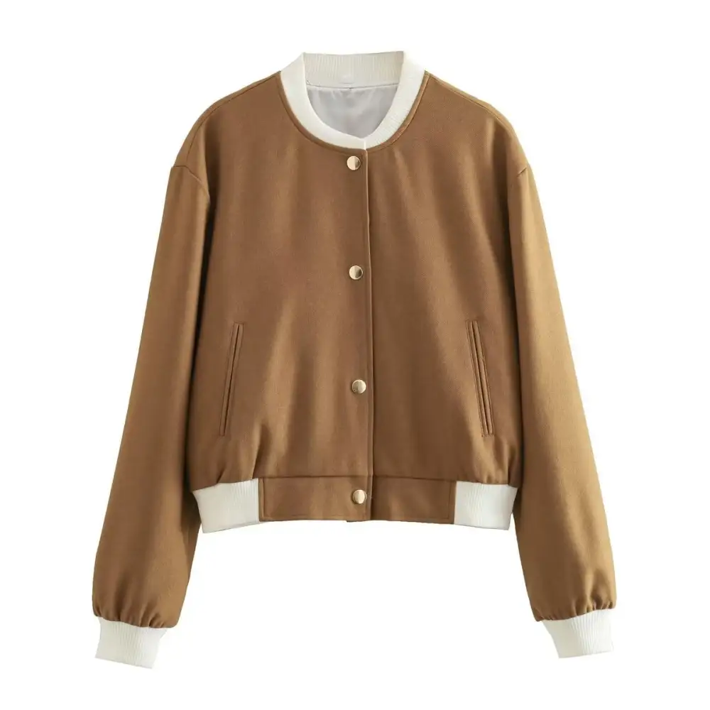 Varsity Cropped Snap Front Bomber Jacket