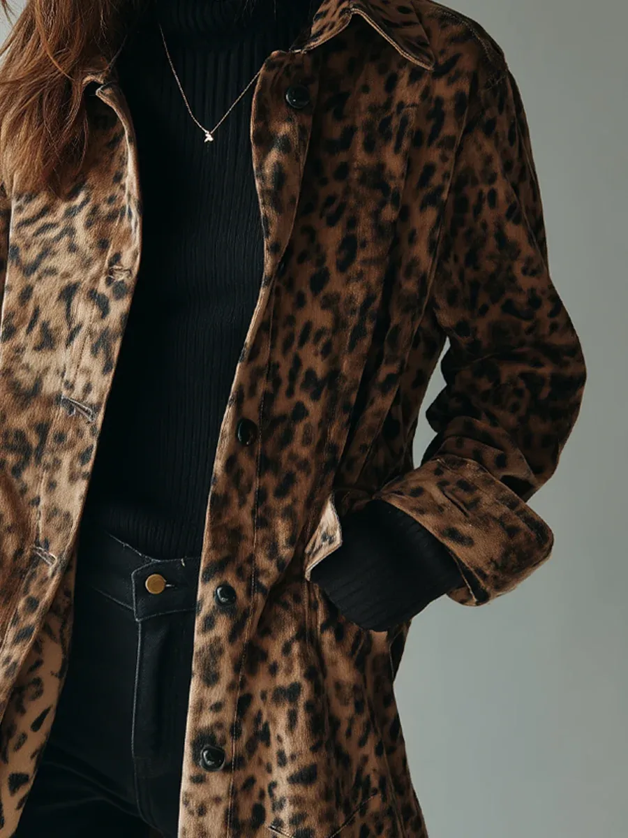 Leopard-Print Suede Vintage Jacket
