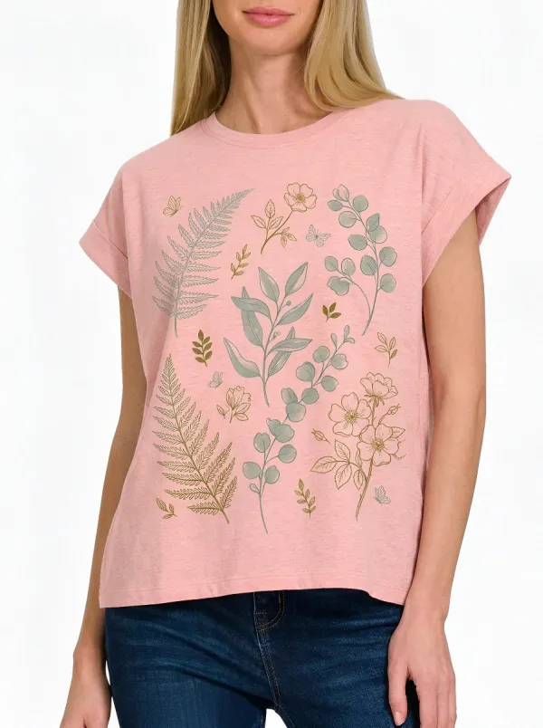 Women's Botanical Nature Lover Fern Eucalyptus Printed T-shirt