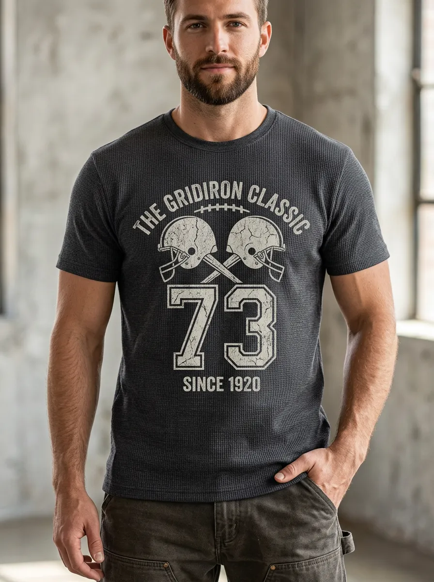 Men's Timeless Helmet Football Gridiron Crew Neck Graphic T-Shirt