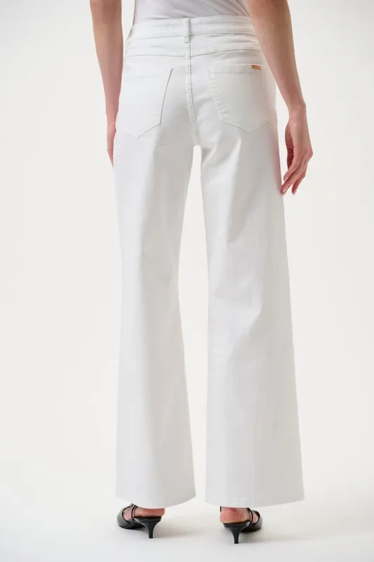 Cotton Denim Button-Front Wide Leg Jeans